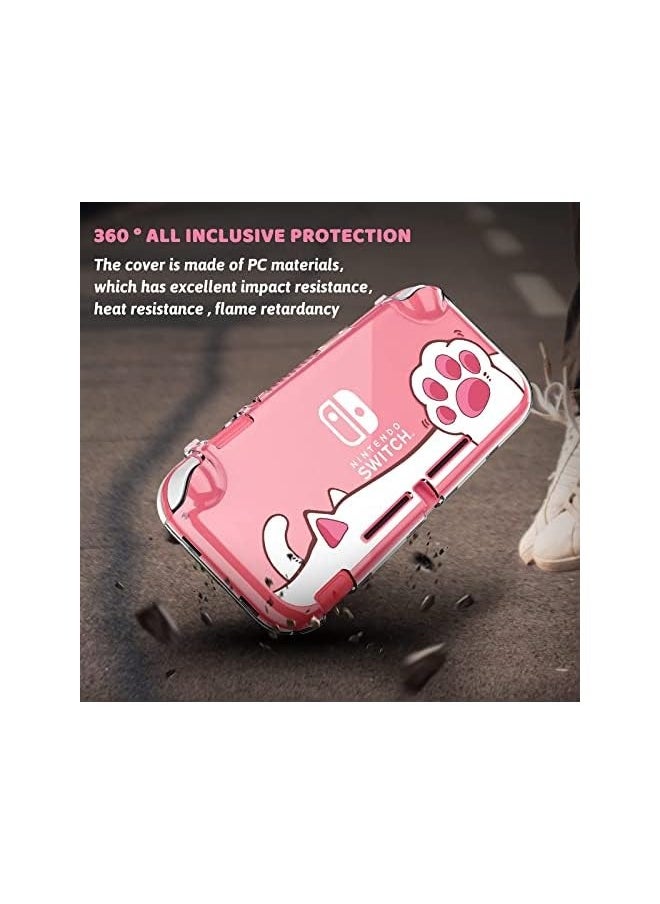 Protective Case for Switch Lite, Clear Hard PC Case Cover Split Design Shockproof Anti-Scratch Shell Accessories for Switch Lite and Joycon Controller - Cute Pink Cat Paw