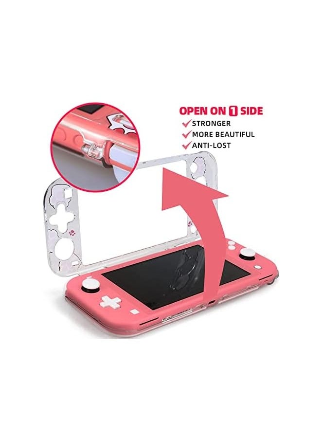 Protective Case for Switch Lite, Clear Hard PC Case Cover Split Design Shockproof Anti-Scratch Shell Accessories for Switch Lite and Joycon Controller - Cute Pink Cat Paw