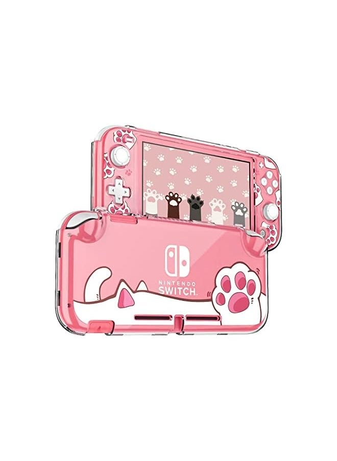 Protective Case for Switch Lite, Clear Hard PC Case Cover Split Design Shockproof Anti-Scratch Shell Accessories for Switch Lite and Joycon Controller - Cute Pink Cat Paw