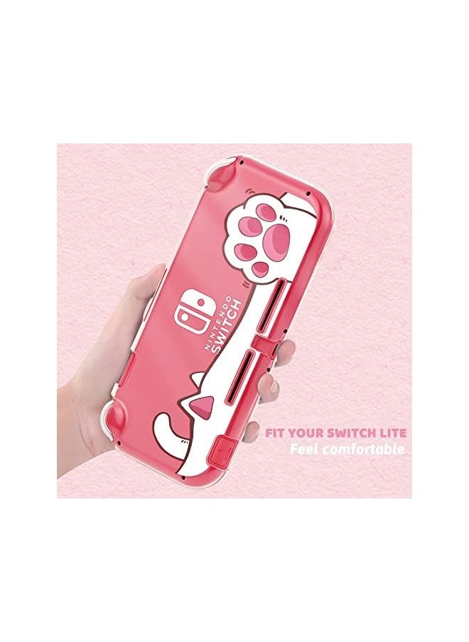 Protective Case for Switch Lite, Clear Hard PC Case Cover Split Design Shockproof Anti-Scratch Shell Accessories for Switch Lite and Joycon Controller - Cute Pink Cat Paw