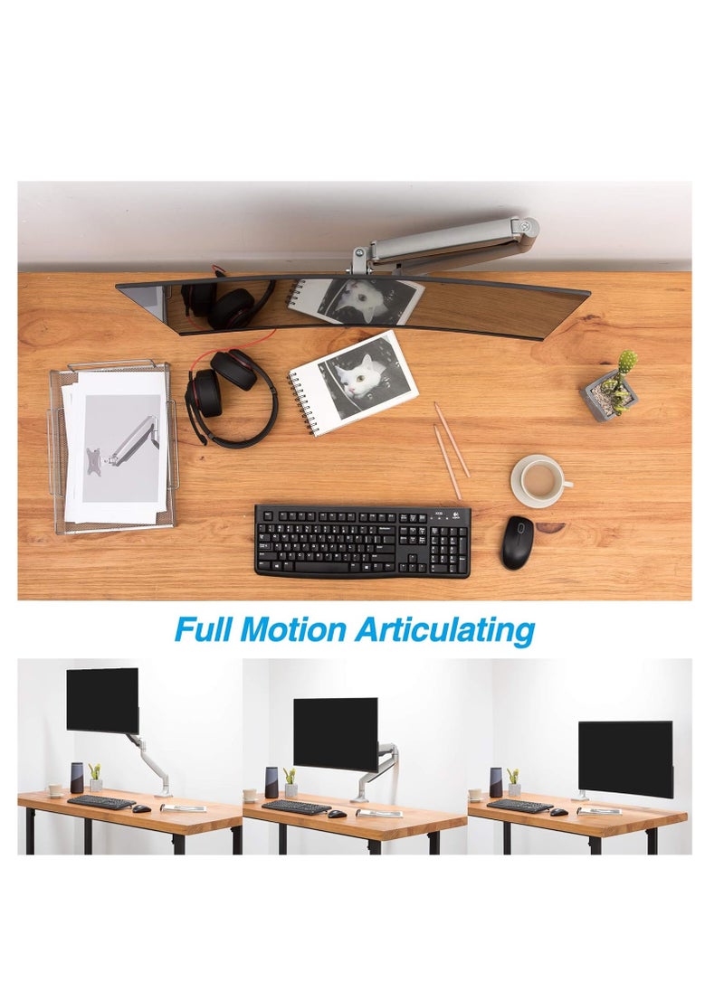 Single Monitor Desk Mount Holds 20 lbs Ultrawide Screen - Height Adjustable Full Motion Articulating Gas Spring Arm for 13