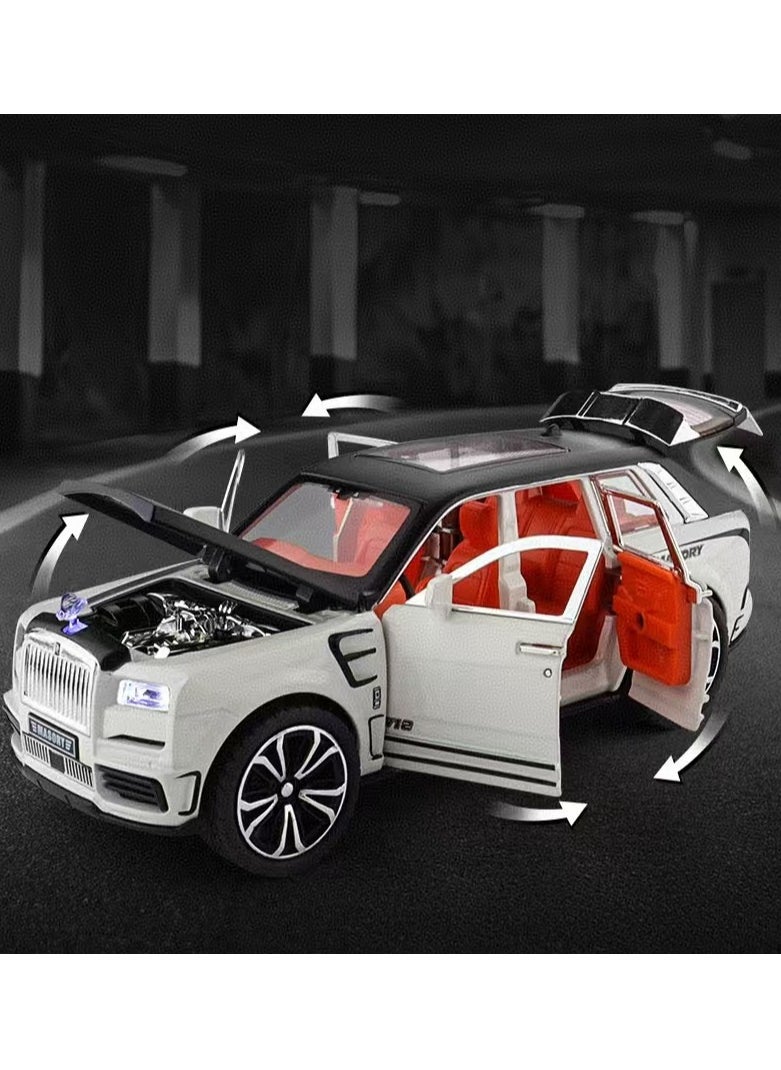 1 to 32 Scale Simulation Alloy Track Sports Miniature Model Diecast Metal Pull Back  Car Toy with Light Sound and 6 Openable Doors(Black)