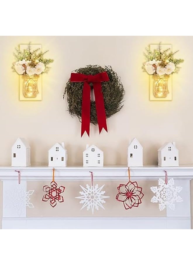 Rustic Wall Sconces Mason Jar Sconces Handmade Wall Art Hanging Design with Remote Control LED Fairy Lights and White Peony, Christmas Decor Gifts Farmhouse Home Decor Living Room Lights Set of Two