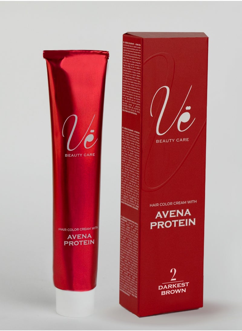 Ve Beauty Care Hair Color Cream 2 Darkest Brown with Avena Protein 100ML