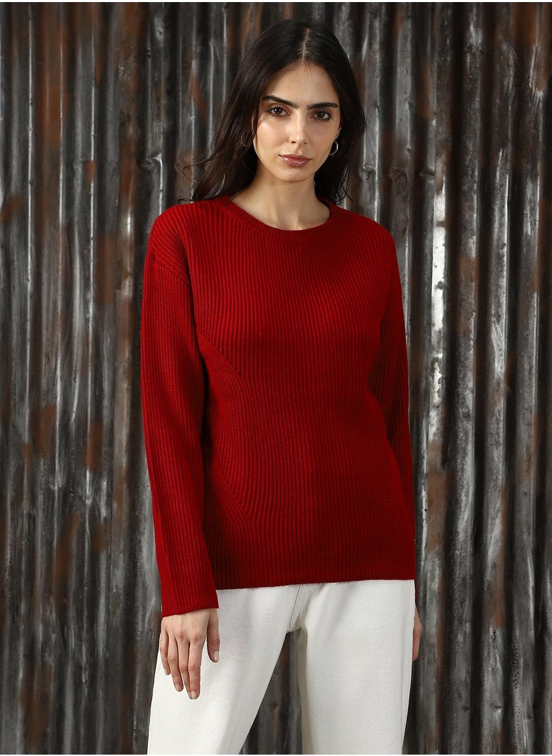 Women's Red 100% Acrylic Solid Sweater