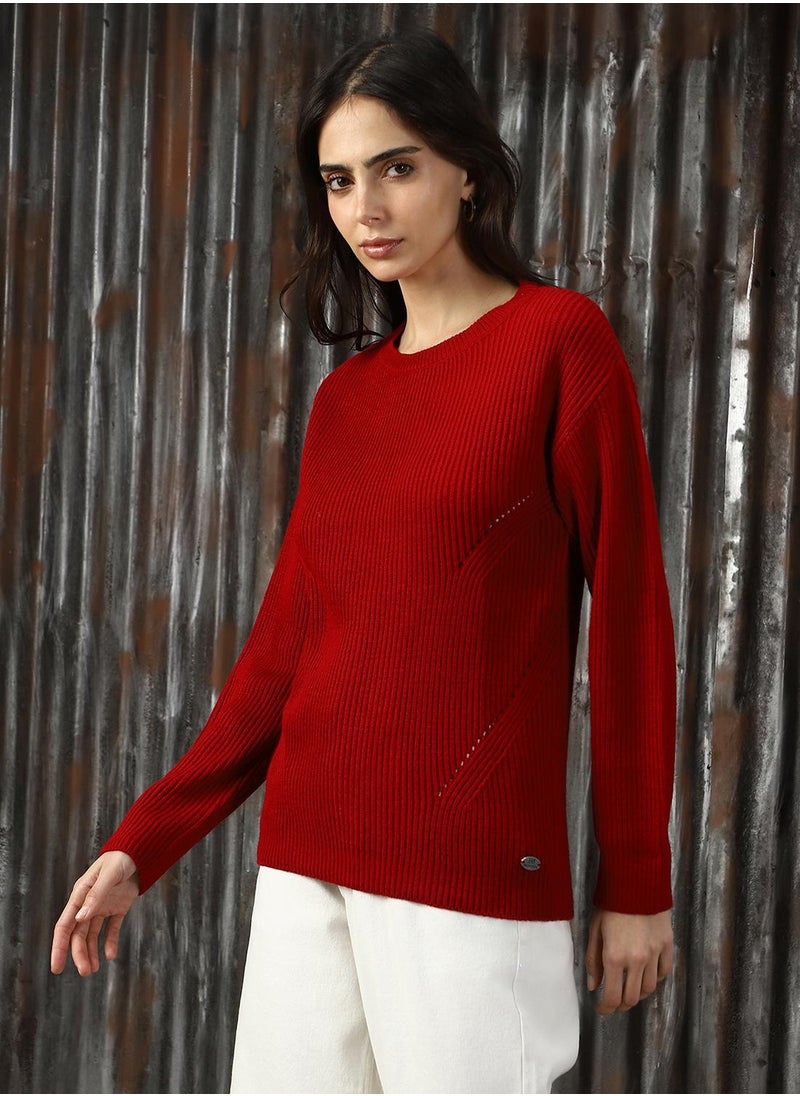 Women's Red 100% Acrylic Solid Sweater