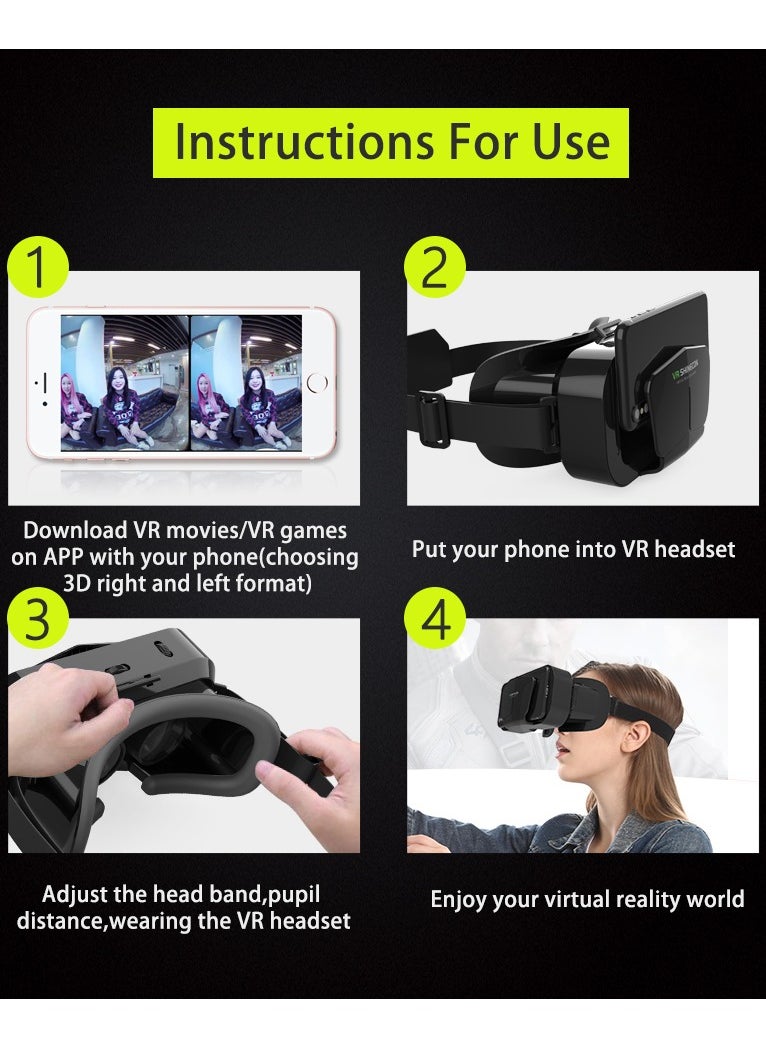 VR 3D Virtual Reality Headset(Support 4.7-7.2 inch mobile phones) with Controller for Movies and Games