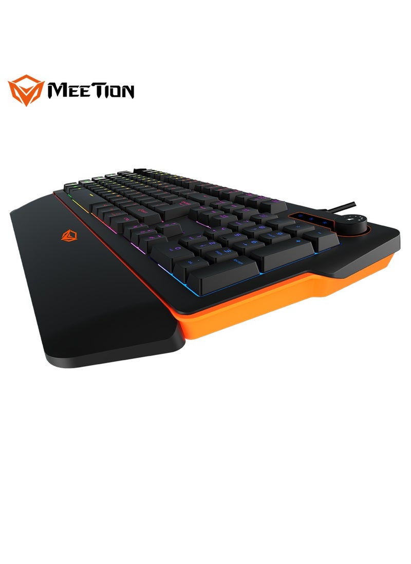 MEETION RGB Magnetic Wrist Rest Keyboard for Gaming K9520 26 keys anti-ghosting RGB backlight with brightness adjustable 12 Fn+ shortcut buttons for Multimedia, Internet, etc