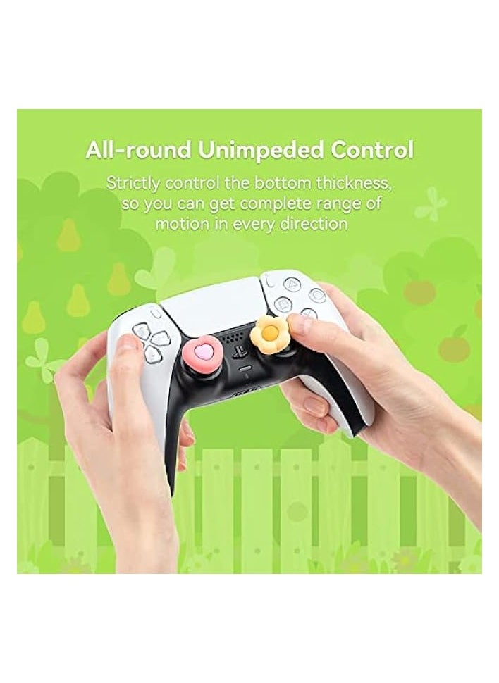 Cute Thumb Grip Caps for Controller, Thumbsticks Cover Set Compatible with Switch Pro Controller, 4Pcs - Heart & Flower