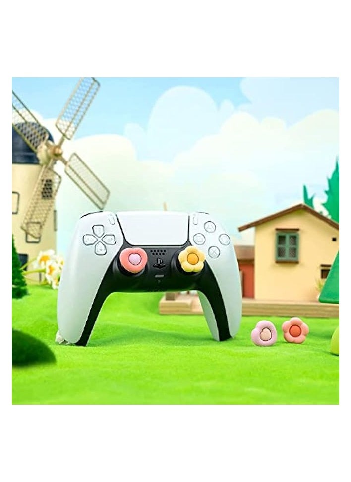 Cute Thumb Grip Caps for Controller, Thumbsticks Cover Set Compatible with Switch Pro Controller, 4Pcs - Heart & Flower