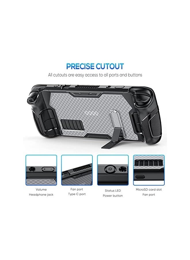 Protective Case for Steam Deck with Adjustable Alloy Kickstand, TPU+PC 3 in 1 Accessory for Steam Deck Kickstand Case Cover, and Tempered Glass Screen Protector