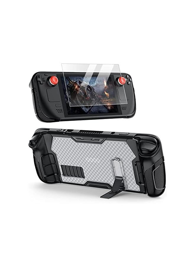 Protective Case for Steam Deck with Adjustable Alloy Kickstand, TPU+PC 3 in 1 Accessory for Steam Deck Kickstand Case Cover, and Tempered Glass Screen Protector