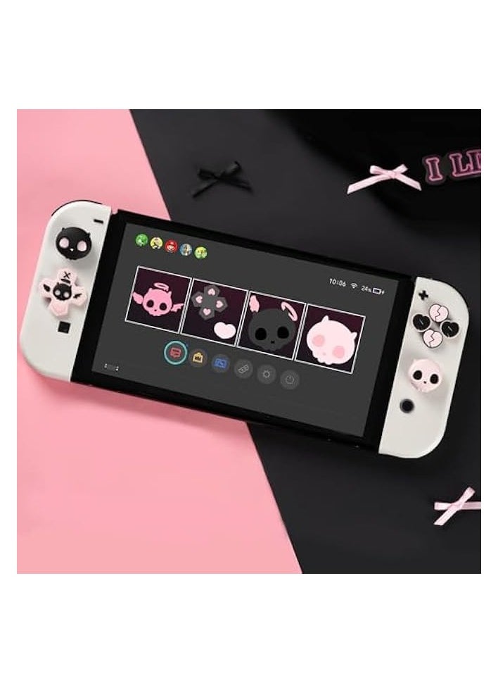 Silicone Cross D-Pad Button Caps Set Joystick Cover - Cute ABXY Key Buttons Sticker Compatible with Switch/OLED Game Console (Pink & Black)