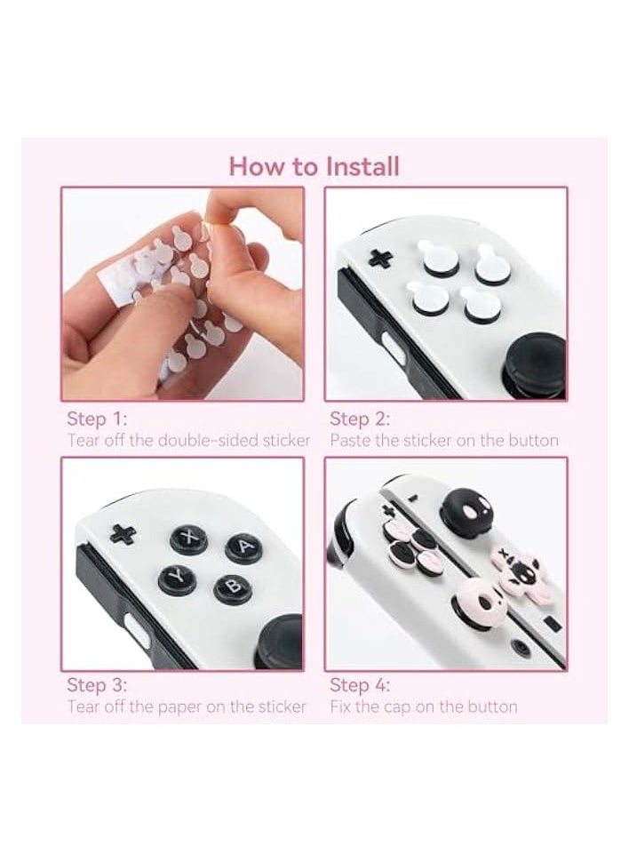 Silicone Cross D-Pad Button Caps Set Joystick Cover - Cute ABXY Key Buttons Sticker Compatible with Switch/OLED Game Console (Pink & Black)