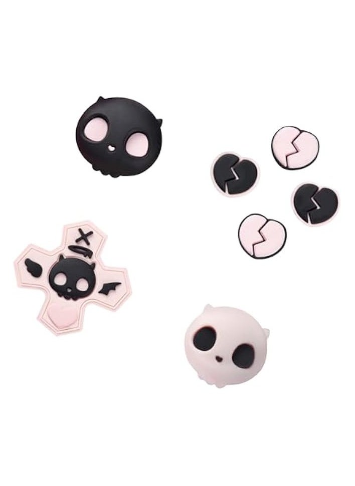 Silicone Cross D-Pad Button Caps Set Joystick Cover - Cute ABXY Key Buttons Sticker Compatible with Switch/OLED Game Console (Pink & Black)