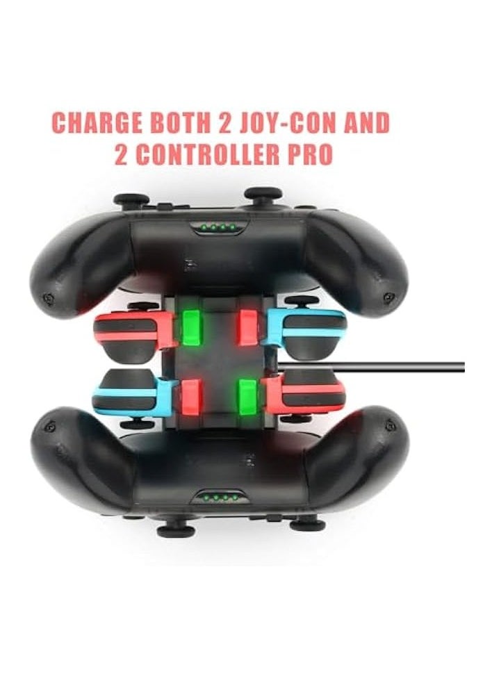 Controller Charger Dock for Switch, 6 in 1 Charging Station for Switch Joy-Con Controllers and Pro Controllers Black