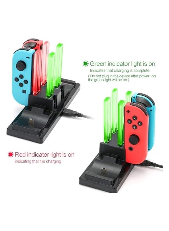 Controller Charger Dock for Switch, 6 in 1 Charging Station for Switch Joy-Con Controllers and Pro Controllers Black