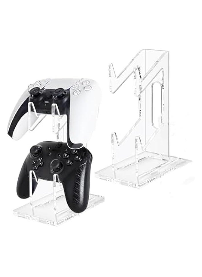 Game Controller Holder 2 Tiers, Universal Dual Controller Stand Headphone Holder, Acrylic Black Controller Display Stand, Desk Mounts for Controller, Compatible with Nintendo Switch