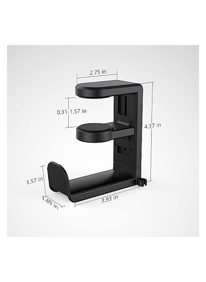 PC Gaming Headset Headphone Hook Holder Hanger Mount, Headphones Stand with Adjustable & Rotating Arm Clamp, Under Desk Design, Universal Fit, Built in Cable Clip Organizer (Black)