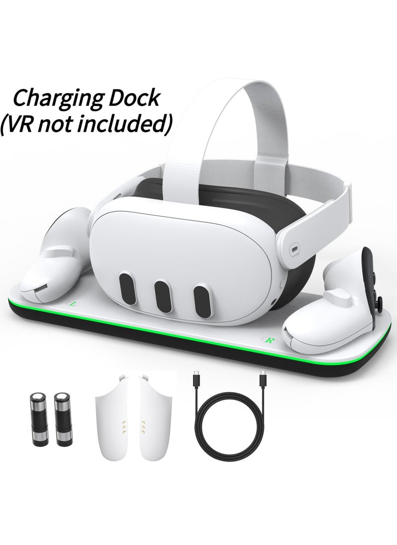 Charging Dock Compatible with Meta Quest 3 Accessories, VR Charging Station Compatible with Oculus Quest 3 with LED Indicator, Charger Stand with Rechargeable Batteries