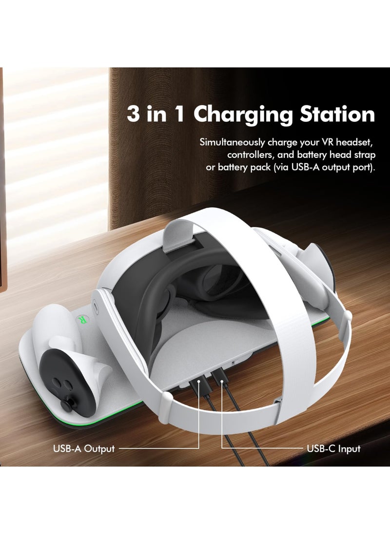 Charging Dock Compatible with Meta Quest 3 Accessories, VR Charging Station Compatible with Oculus Quest 3 with LED Indicator, Charger Stand with Rechargeable Batteries