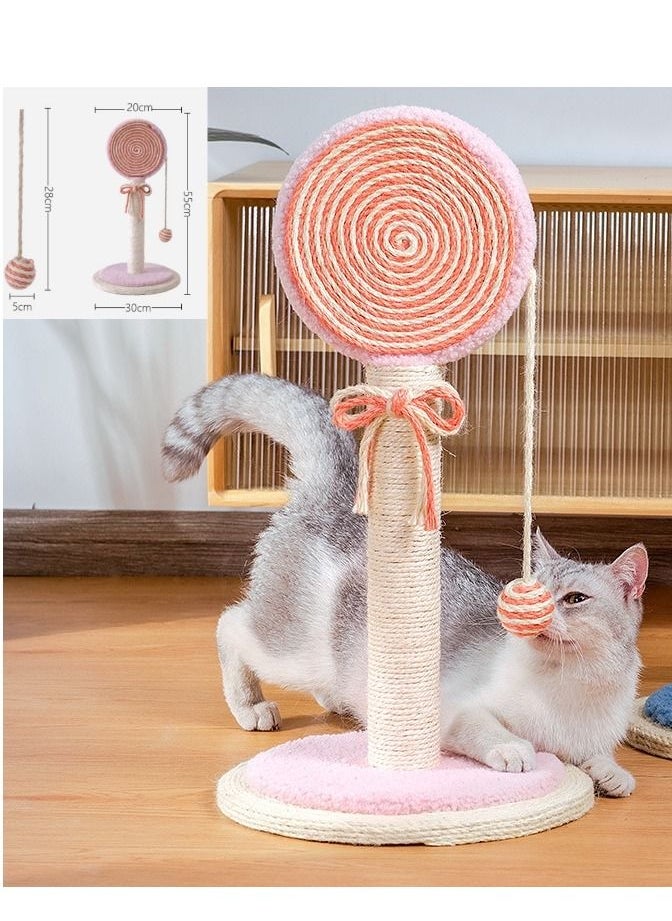 55cm Lollipop Shape Scratching Post with ball for cats natural linen wear-resistant cat toy Blue