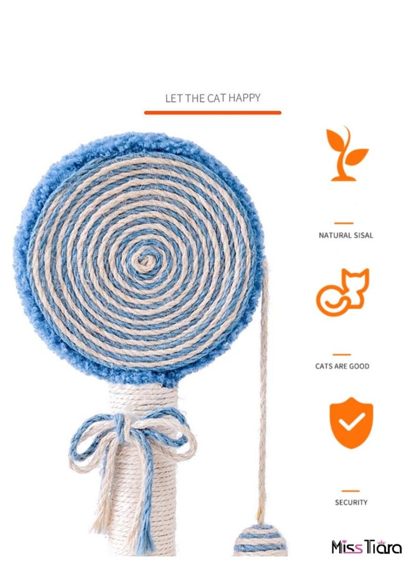 55cm Lollipop Shape Scratching Post with ball for cats natural linen wear-resistant cat toy Blue