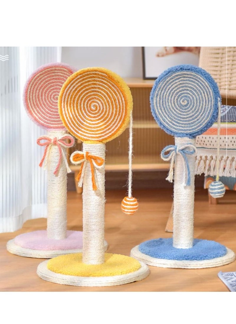 55cm Lollipop Shape Scratching Post with ball for cats natural linen wear-resistant cat toy Blue