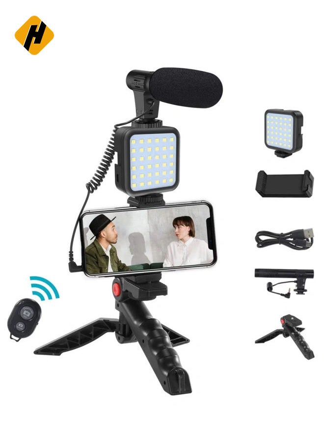 smartphone Vlogging Kit with Fill Light, Microphone, Tripod, Phone Clip for YouTube/Tiktok/Instagram/Fitness Yoga