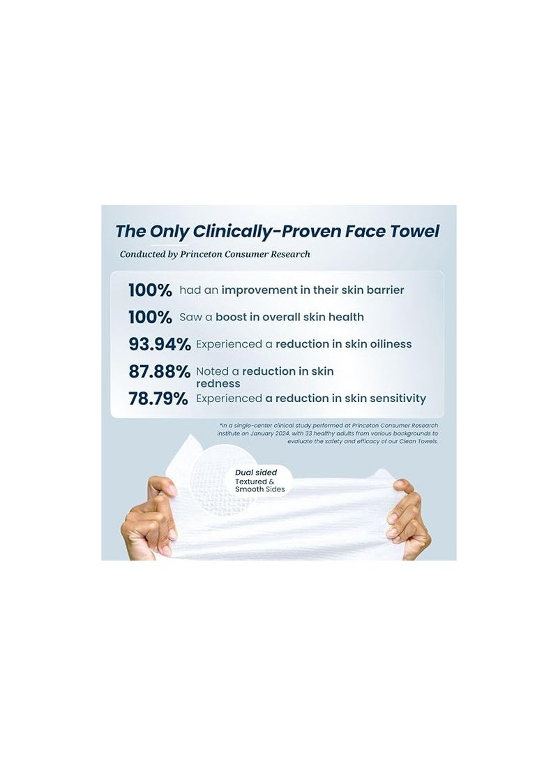 CLEAN SKIN CLUB CSC CT Clean Towels XL/World's First Biodegradable Face Towel/Disposable Makeup Removal Wipes/Super Soft 50 Count Single BoxWhite