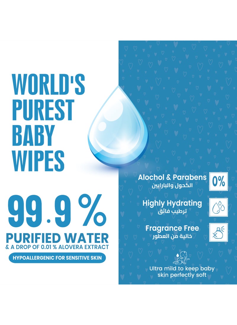 Premium & 99.9% Pure Water Baby Wipes, Hypoallergenic & Unscented For New Born Sensitive Skin, Parabens Free Wet Wipes, Highly Hydrating, 1440 Count, (24 Pack)