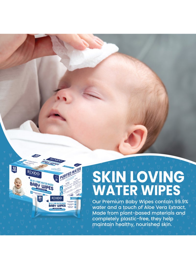 Premium & 99.9% Pure Water Baby Wipes, Hypoallergenic & Unscented For New Born Sensitive Skin, Parabens Free Wet Wipes, Highly Hydrating, 1440 Count, (24 Pack)