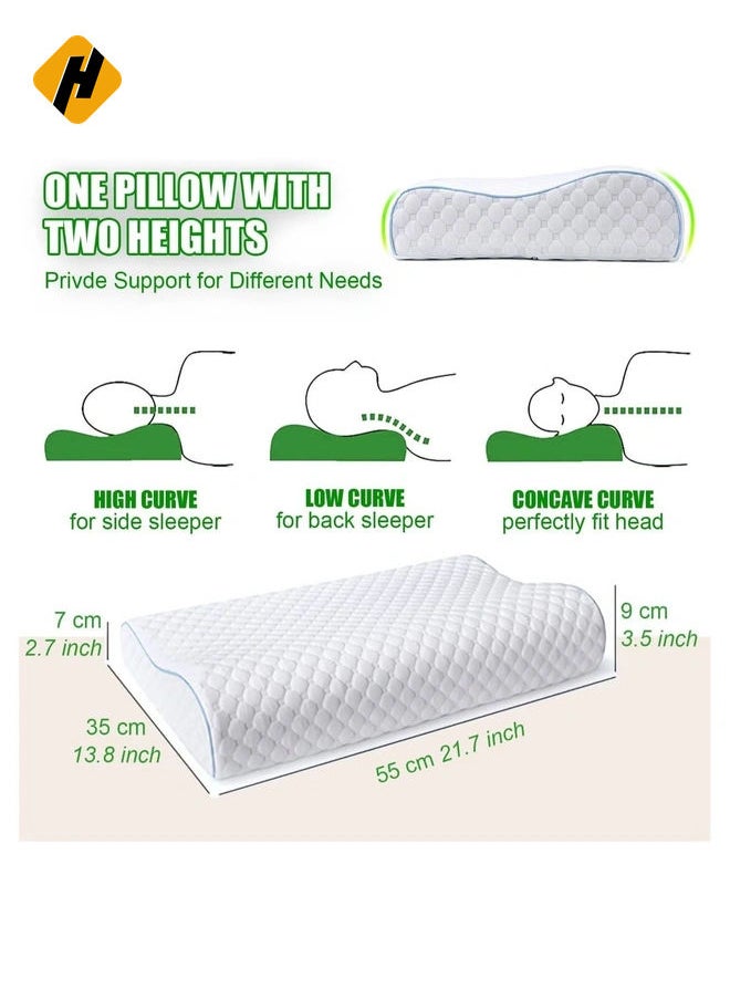 Pillow, Memory Foam, Cervical Pillow for Neck Pain Relief, Ergonomic Design with Washable Zipper Cover