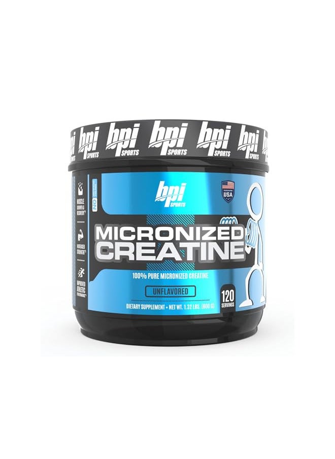 BPI Sports Micronized Creatine - Increase Strength - Reduce Fatigue - Lean Muscle Building - 100% Pure Creatine - Better Absorption - Supports Muscle Growth - Unflavored - 120 Servings - 21.16 Ounce