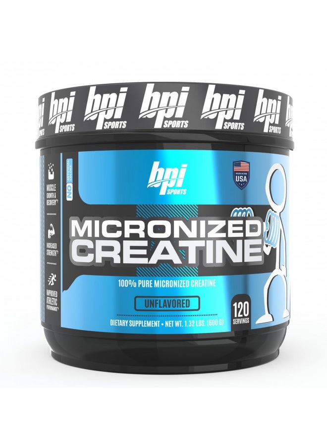 BPI Sports Micronized Creatine - Increase Strength - Reduce Fatigue - Lean Muscle Building - 100% Pure Creatine - Better Absorption - Supports Muscle Growth - Unflavored - 120 Servings - 21.16 Ounce