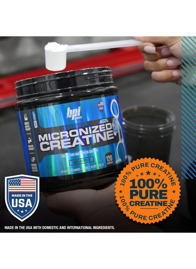 BPI Sports Micronized Creatine - Increase Strength - Reduce Fatigue - Lean Muscle Building - 100% Pure Creatine - Better Absorption - Supports Muscle Growth - Unflavored - 120 Servings - 21.16 Ounce
