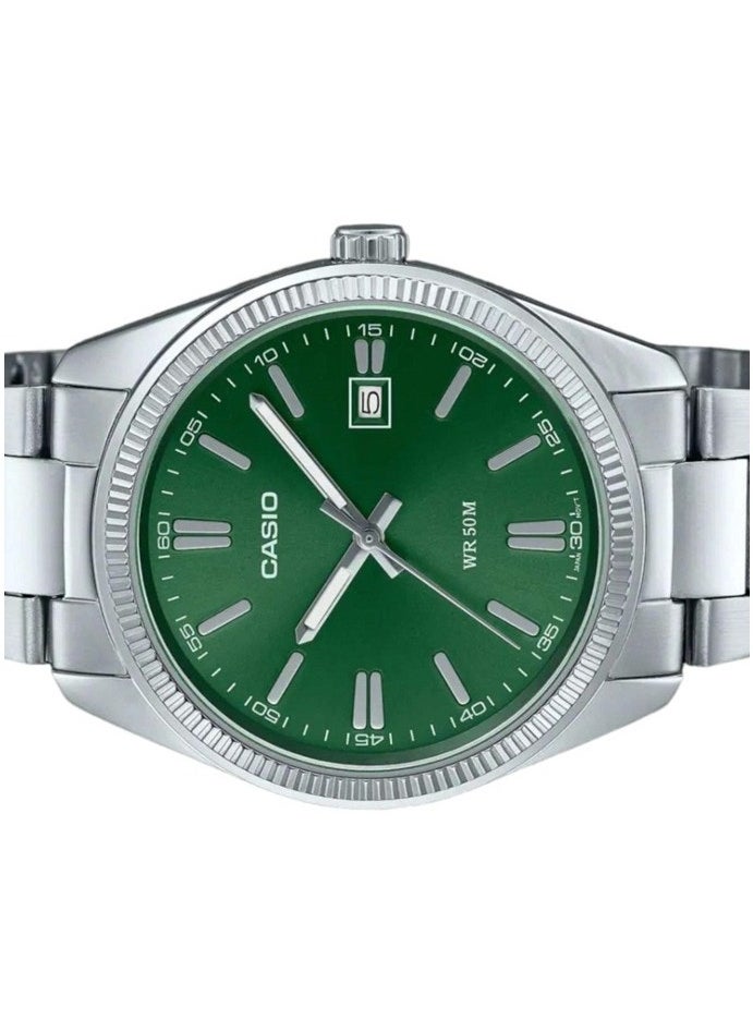 Casio Men's Watch - MTP-1302PD-3AVEF Green Dial, Silver Band