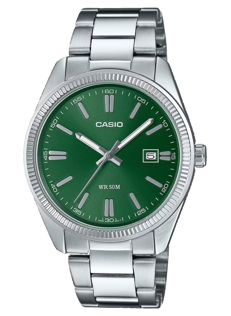 Casio Men's Watch - MTP-1302PD-3AVEF Green Dial, Silver Band