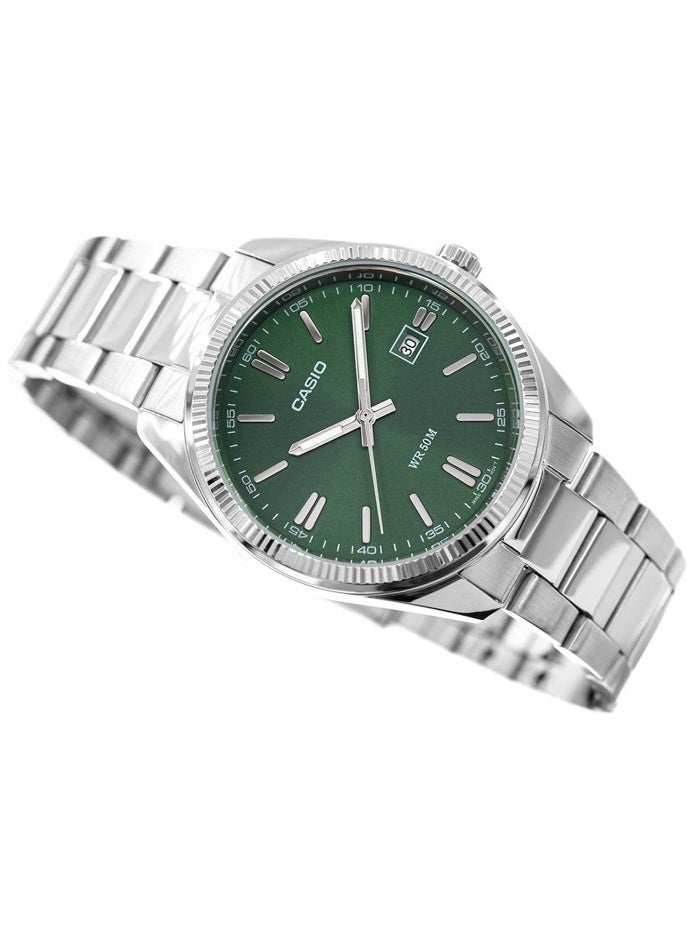 Casio Men's Watch - MTP-1302PD-3AVEF Green Dial, Silver Band