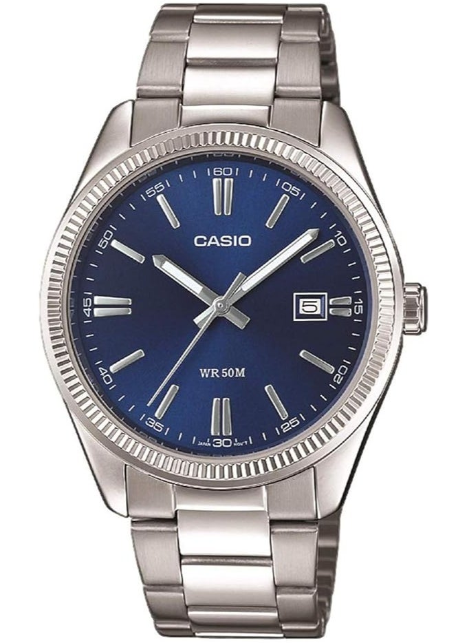 Casio Men's Silver Analog Metal Strap Blue dial Watch MTP-1302PD-2AVEF