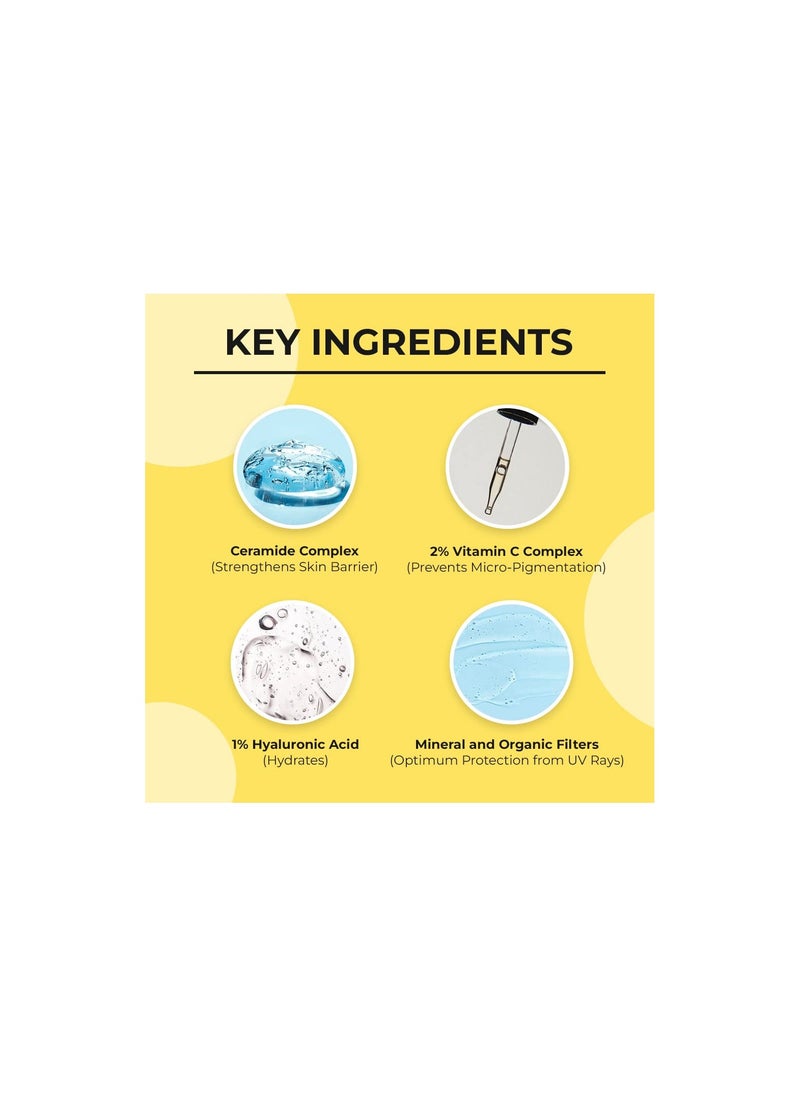 Dr. Sheth's Ceramide & Vitamin C Sunscreen |SPF 50+ Pa+++|Bright Skin, Healthy Glow|Non-Greasy, Quick-Absorbing|No White Cast Protection|Women & Men|All Skin Types, 80G