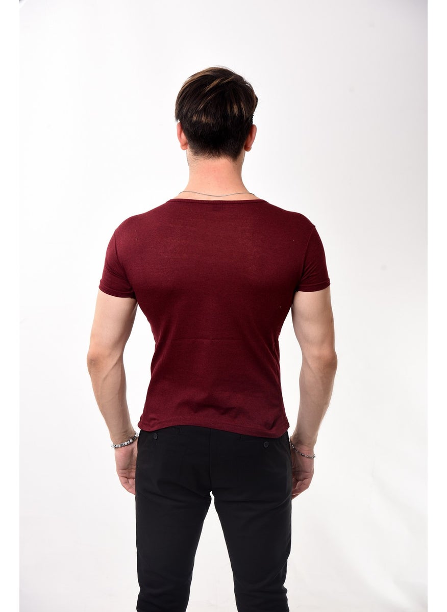 Men's Slim Fit Basic Crew Neck Short Sleeve T-Shirt T-Shirt Claret Red