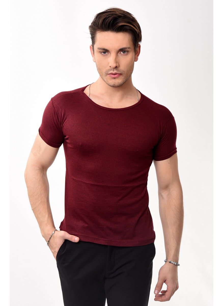 Men's Slim Fit Basic Crew Neck Short Sleeve T-Shirt T-Shirt Claret Red