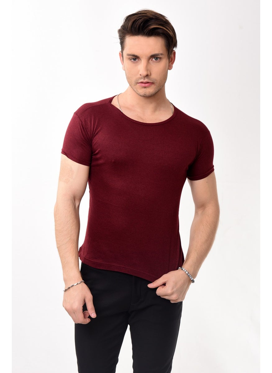 Men's Slim Fit Basic Crew Neck Short Sleeve T-Shirt T-Shirt Claret Red