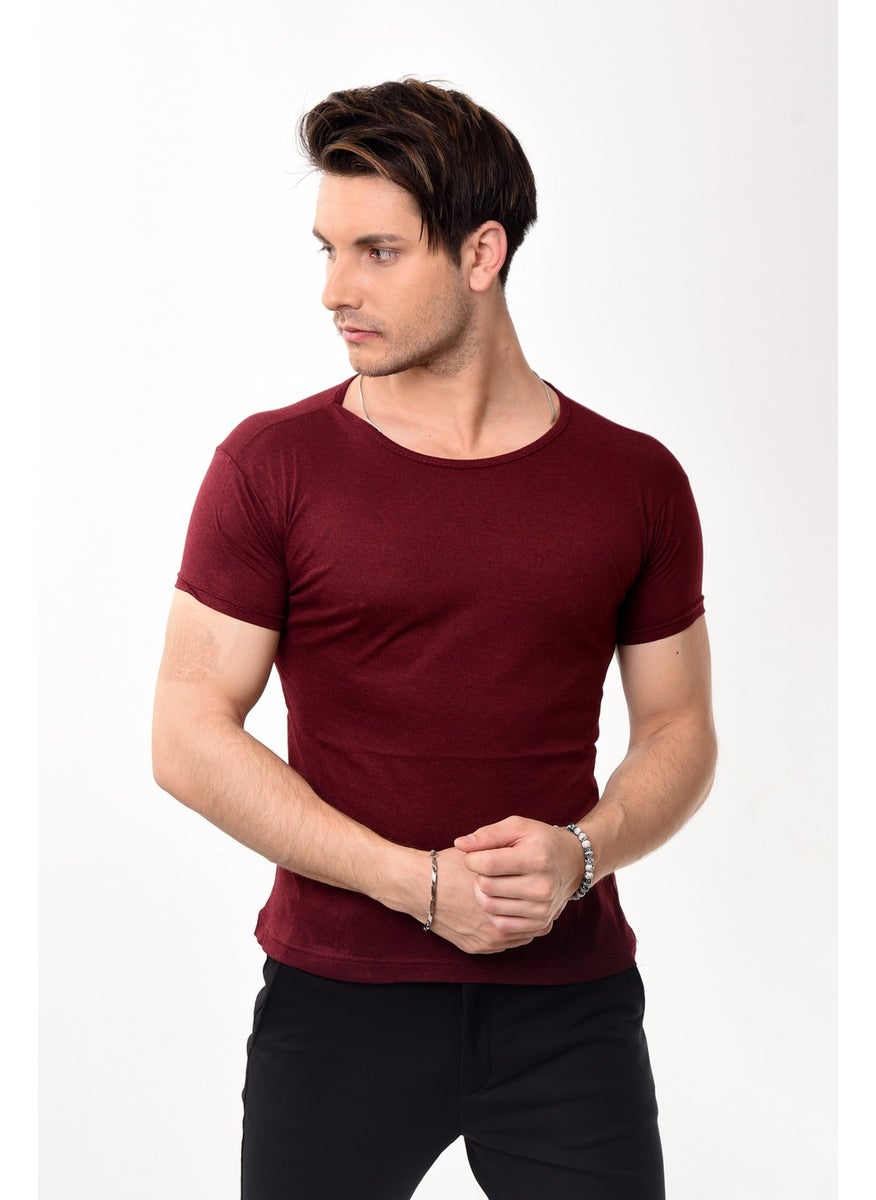 Men's Slim Fit Basic Crew Neck Short Sleeve T-Shirt T-Shirt Claret Red