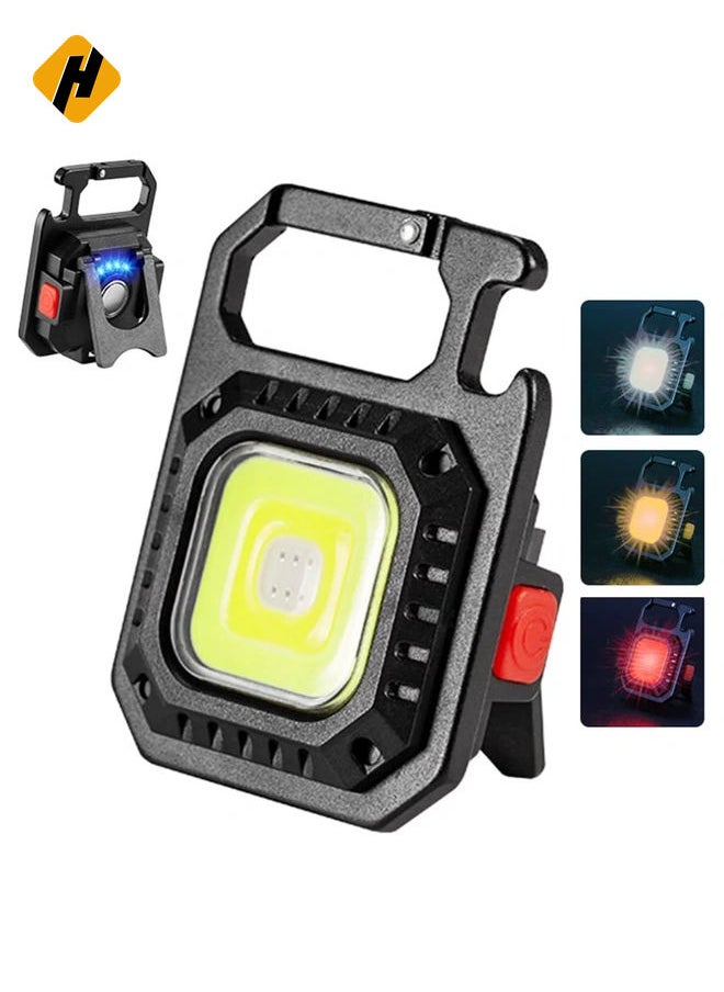 Led Keychain Flashlight,1000lumens Rechargeable Cob Waterproof Portable Led Work Light,7 Light Modes Portable Pocket Light With Battery Display As Bottle Opener And Magnet Base For Walking And Camping