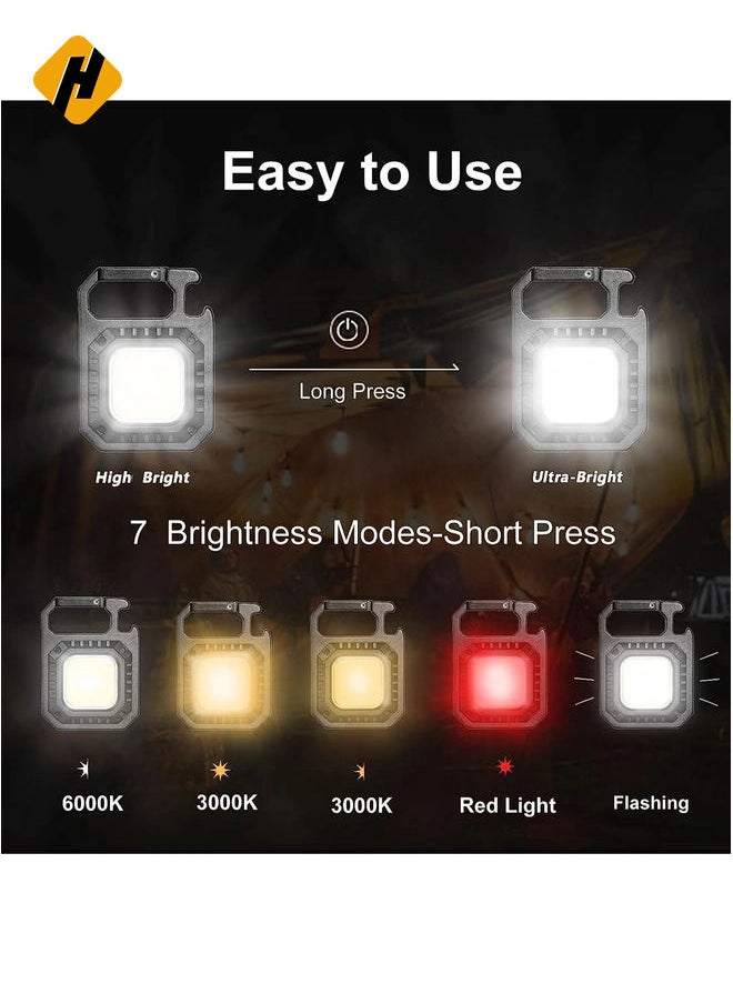 Led Keychain Flashlight,1000lumens Rechargeable Cob Waterproof Portable Led Work Light,7 Light Modes Portable Pocket Light With Battery Display As Bottle Opener And Magnet Base For Walking And Camping