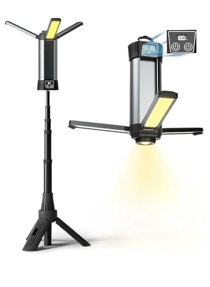 Rechargeable LED Work Light with Stand, Portable Cordless Work Light 3-head, 500/1500/2500 Lumen, Camping Light with Detachable Tripod,