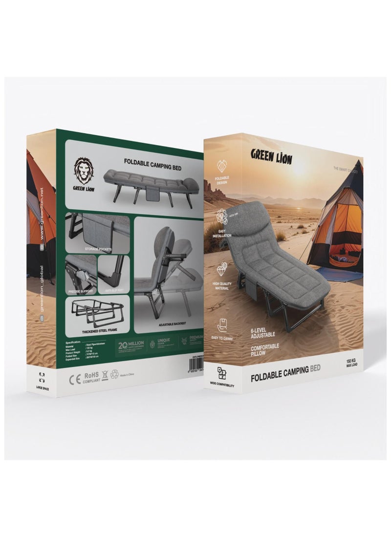 Foldable Camping Bed with Storage Pockets / High-Quality Material / Easy to Carry / Outdoor / Travel - Grey