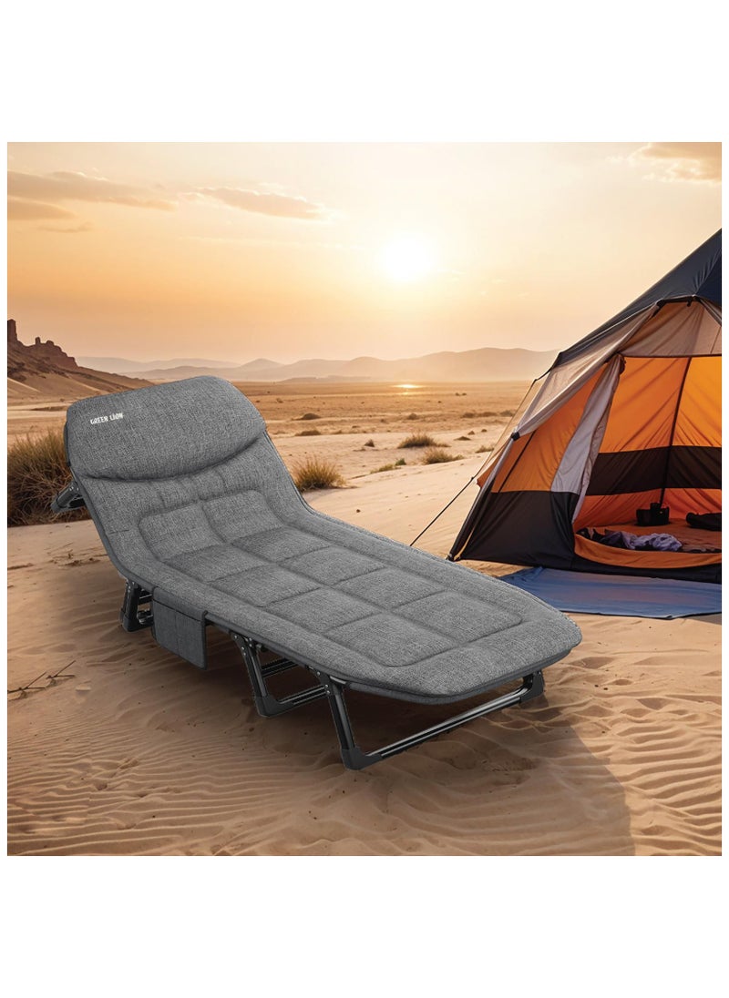 Foldable Camping Bed with Storage Pockets / High-Quality Material / Easy to Carry / Outdoor / Travel - Grey